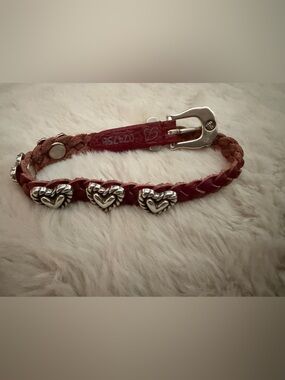Brighton Red Braided Leather Bracelet with Silver Heart Charms